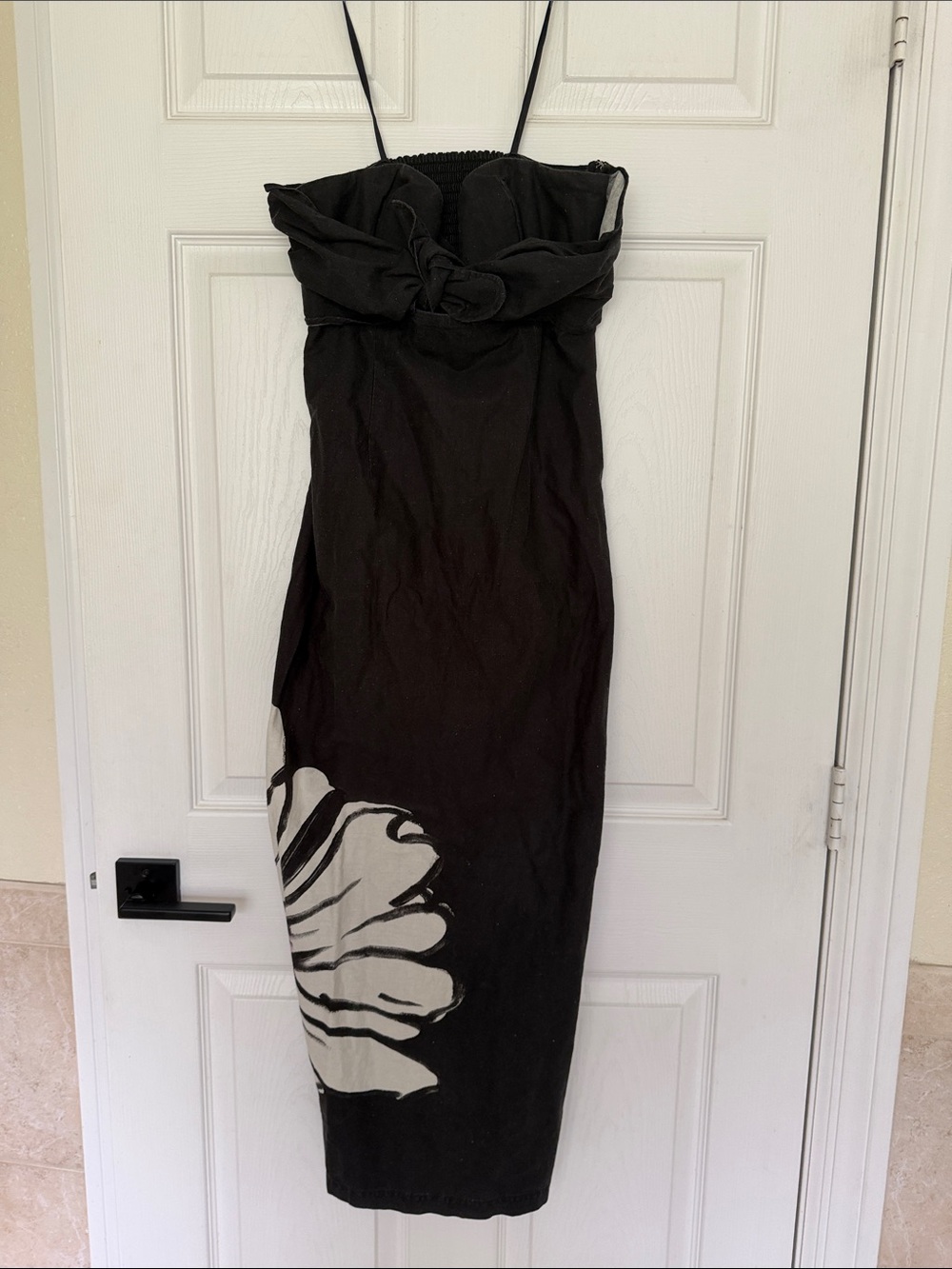 Black Strapless Midi Dress with Floral Accent